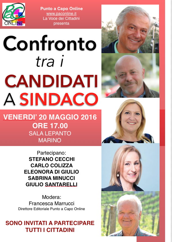 Marino: domani confronto pubblico dei cinque candidati a Sindaco sui programmi