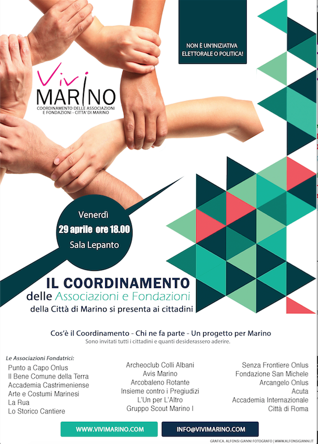 Marino: oggi Presentazione del Coordinamento delle Associazioni e Fondazioni della Città di Marino