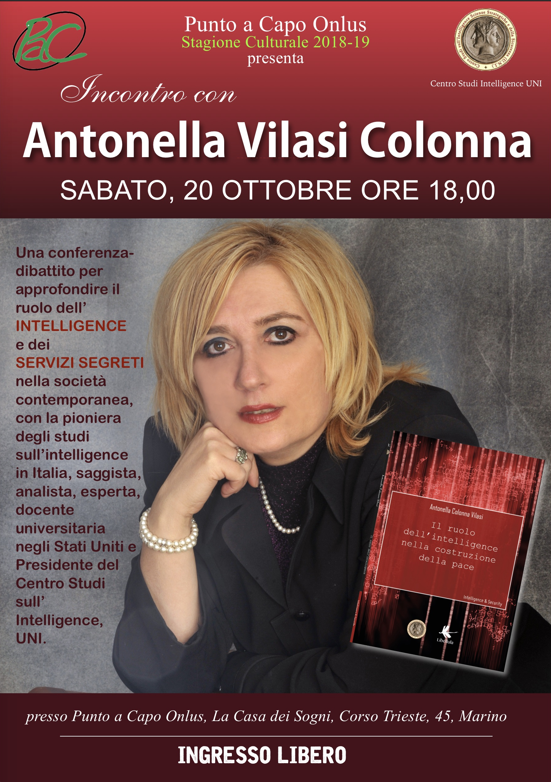 Antonella Vilasi Colonna domani a Marino (RM) per parlare dei Servizi Segreti