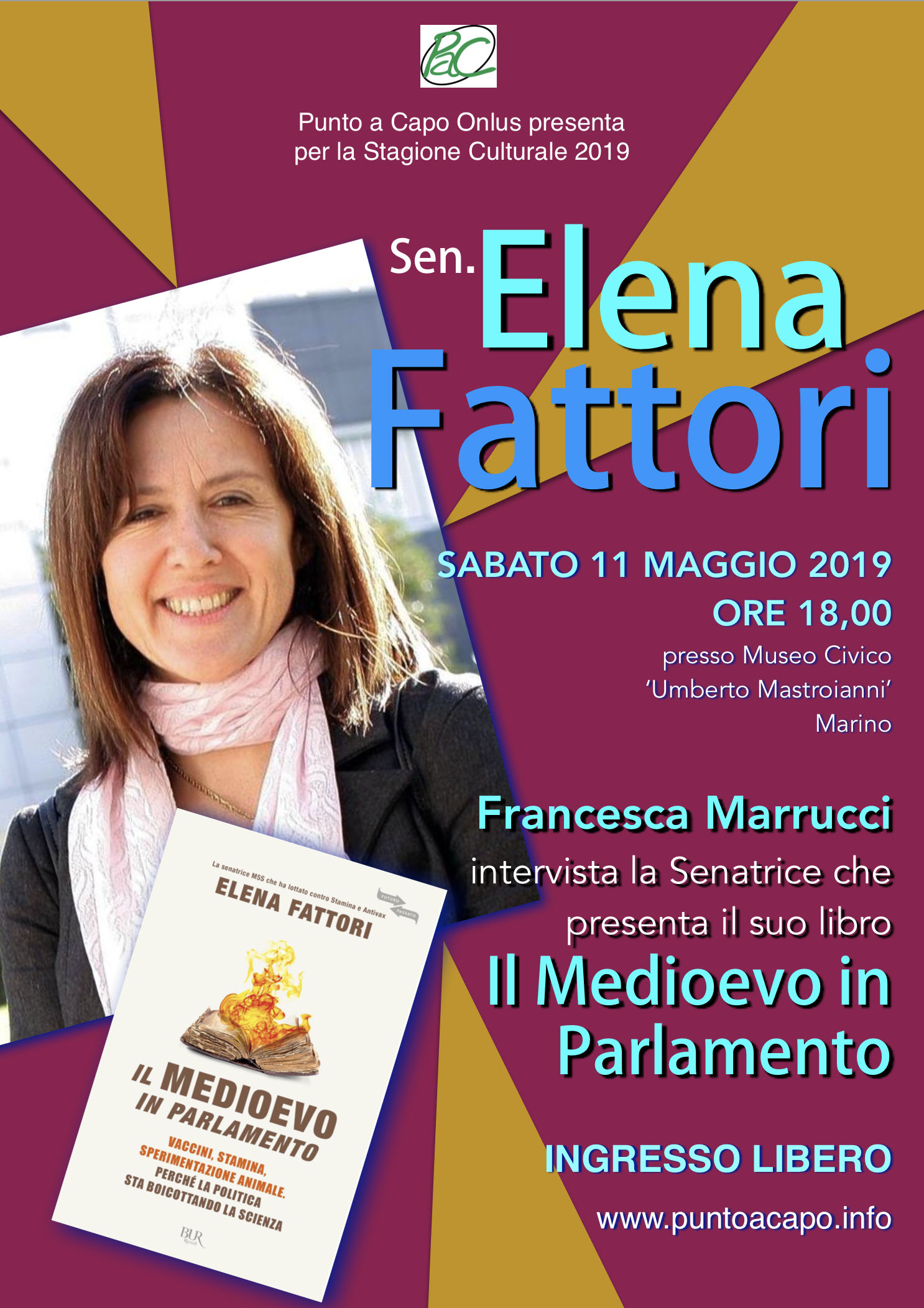 Marino: la Sen. Elena Fattori presenta il suo libro ‘Il Medioevo in Parlamento’ al Museo Civico